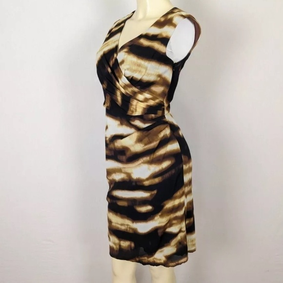 Ann Taylor Sheath Dress Silk Ruched Sides Sleeveless Neutral Black Brown Cream - Picture 5 of 13